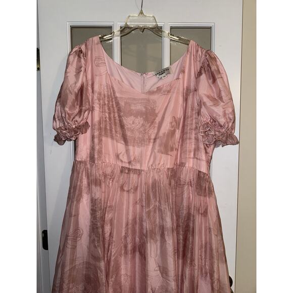 Jessa Kae Pink Toile Puff Sleeve Dress – Romantic Ballet Bow Coquette 5XL - Picture 1 of 6